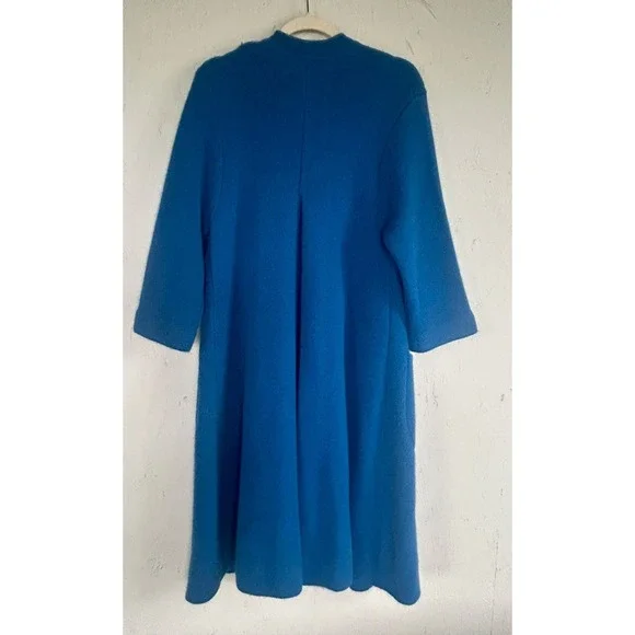 Celine Modele Depose Wool Cashmere Blend Sweater Coat Stunning Blue Buttons L - Picture 3 of 11